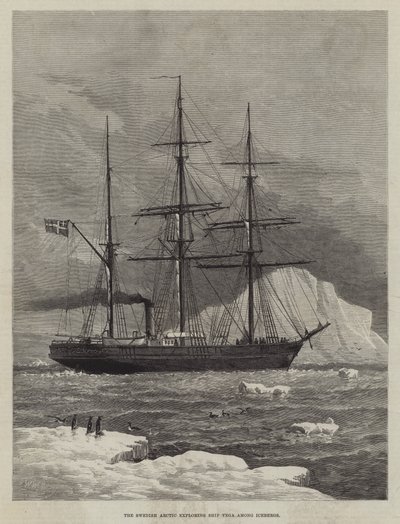 El barco explorador ártico sueco Vega entre icebergs de Walter William May